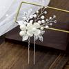 Europe and America Cross Border Silver Leaves Handmade Twisted Beads U Shape Hair Clasp Pin Bridal Wedding Hairware Lot