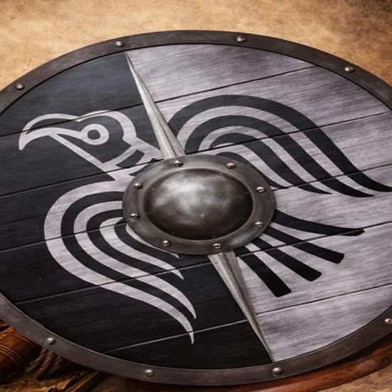 Wikingowski Tarcza z Krukiem Dekoracja Ścienna 60,96 Cm Nordycki Kruk Odyna Drewniana Tarcza, Średniowieczny Skandynawski Wojownik Dekoracja Prezent