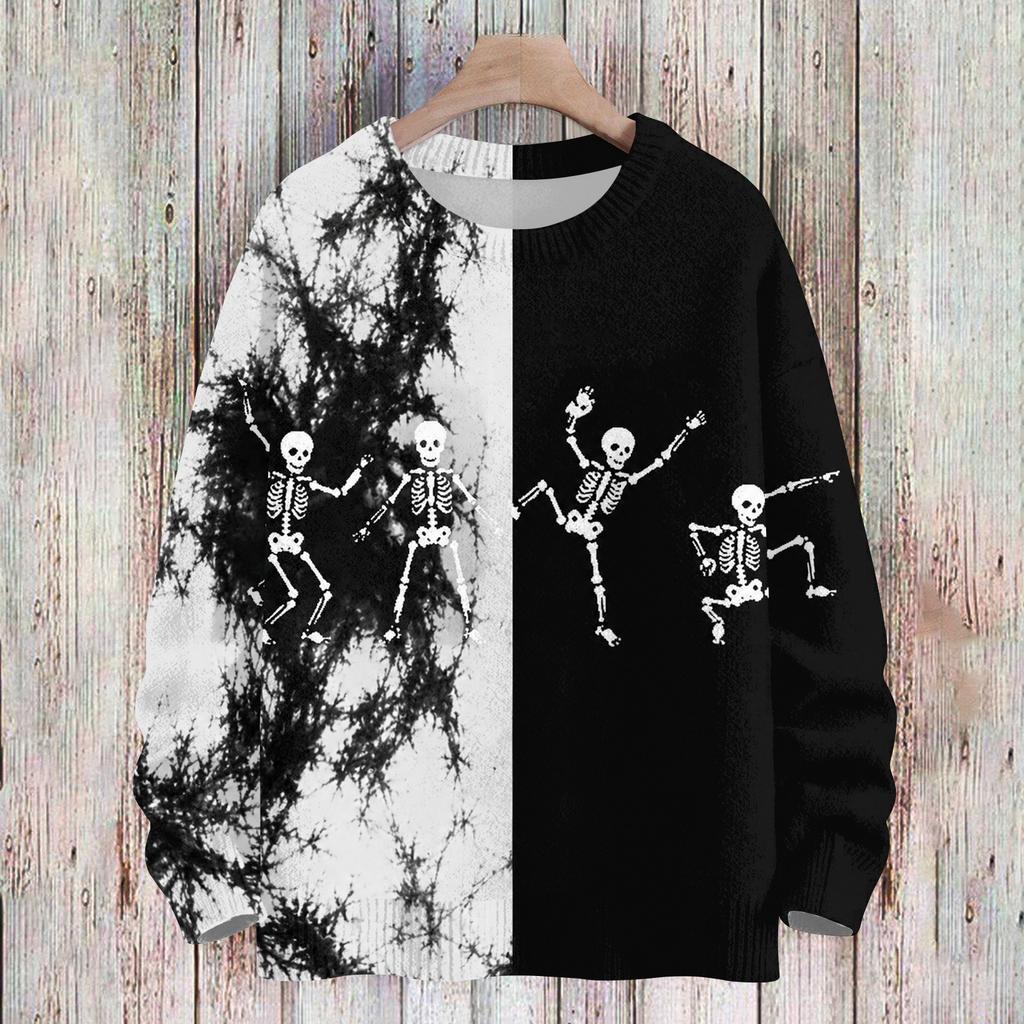 Women's Long Sleeve Halloween Print Sweater, Casual Round Neck Knit Top