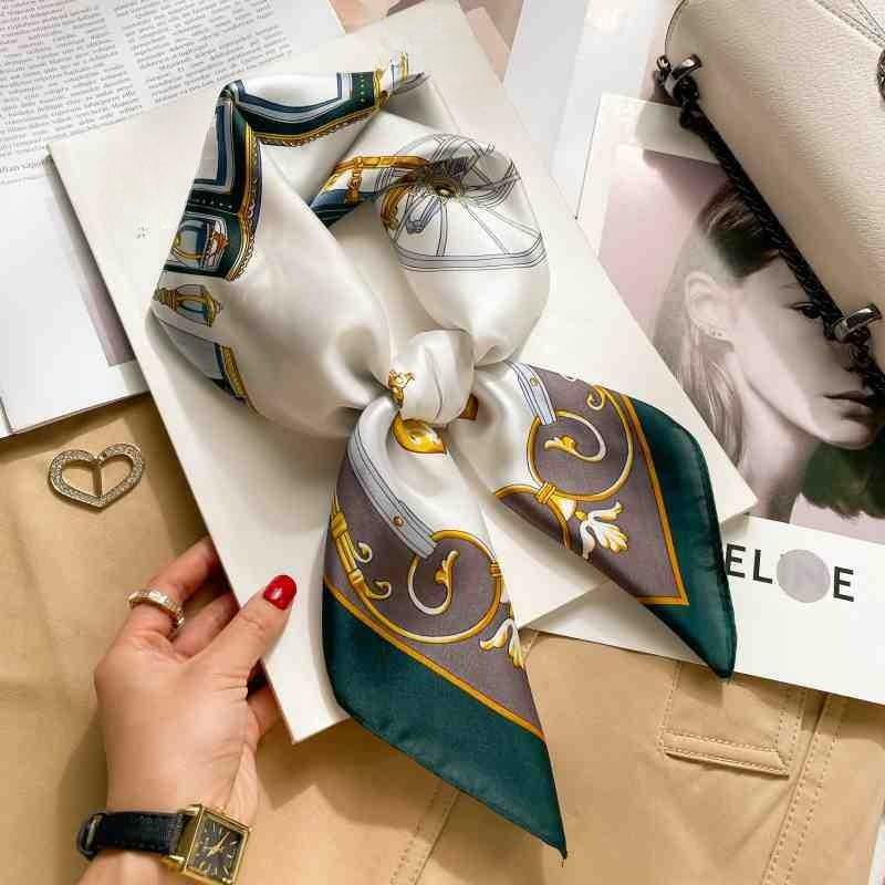 70cm Silk Square Scarf Women Luxury Floral Print Kerchief Soft Satin Hairband Hand Bag Ribbon Foulard Hijab Neckerchief Headband