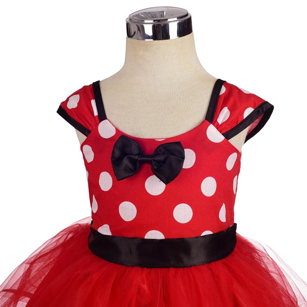Kids Minnie Mouse Style Girls Polka Dot Costume Birthday Party Tulle Skirt with Headband Ages Red [Dressy Daisy] 5-6