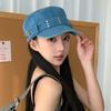 Y2k Rivet Flat Top Washed Denim Newsboy Cap Personality Retro Painter Hat Outdoor