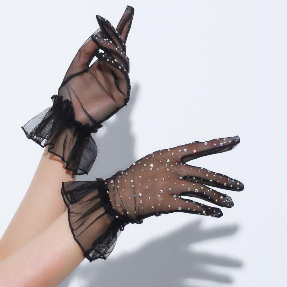 High Quality Retro Lace Wrist Gloves Floral Elegant Transparent Gloves Thin Wedding Gloves for Women