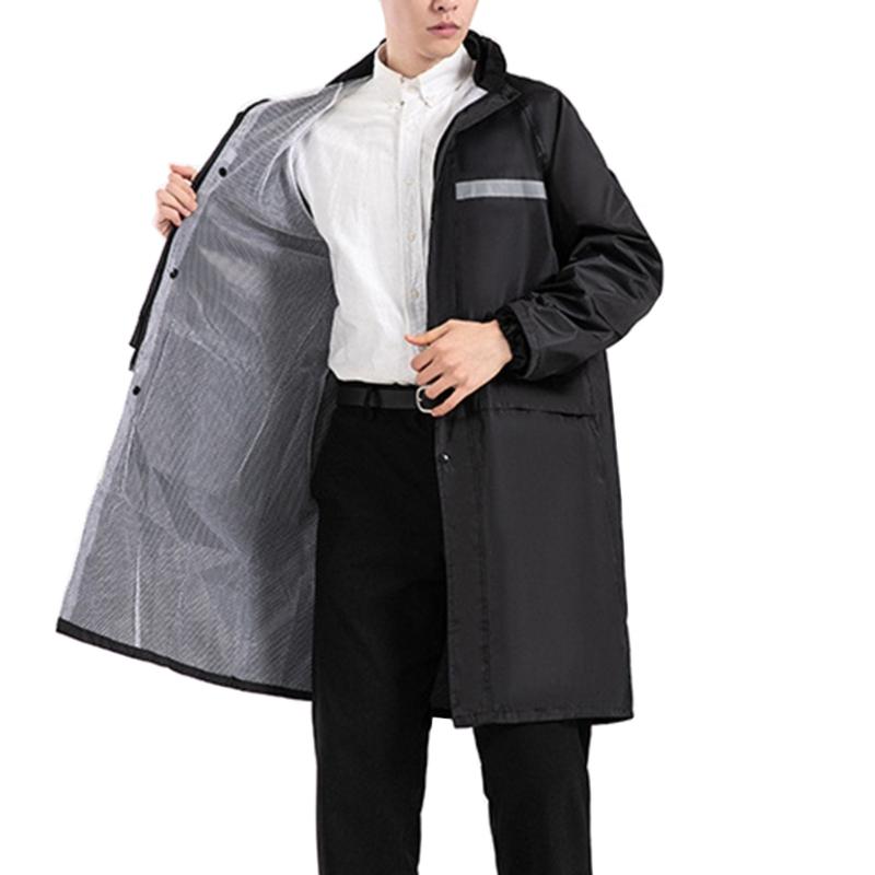 Rain Jacket High Visibility Workwears Safety Concealed Hood Fluorescent Flashing Hooded Long Length Waterproof Work Coat XXXXL чёрный