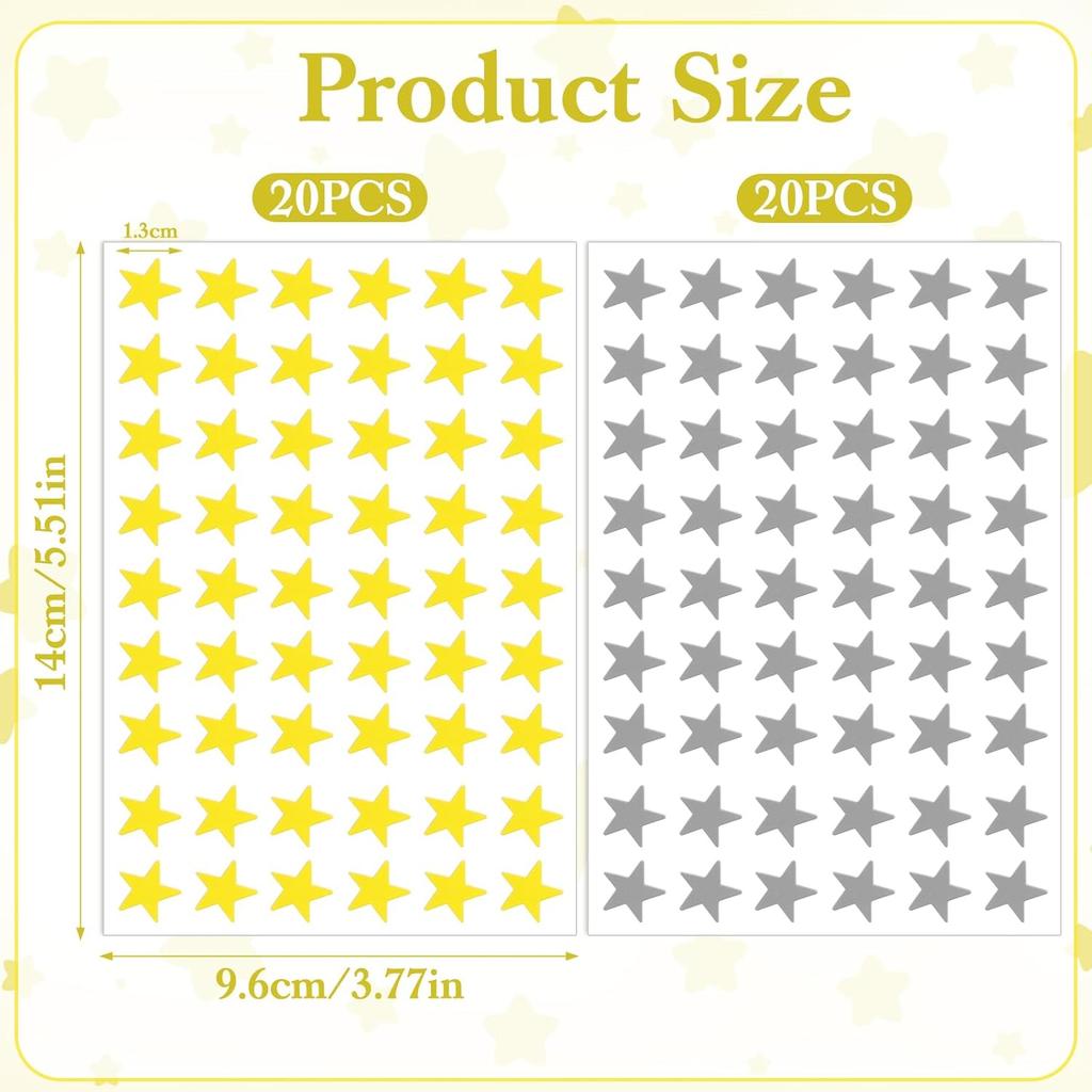2160PCS Silver Gold Star Stickers, 40 Sheets Gold Star Stickers for Kids Reward 1.m/0.5 Inch Small Stars Sticker Mini Incentive Stars Sticker for Kid