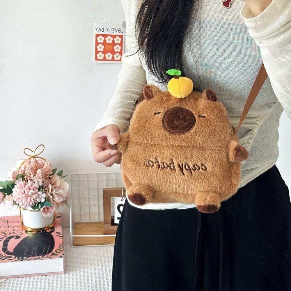 Cute Cartoon Capybara Crossbody Phone Bag Large Capacity Zipper Shoulder Bag with Adjustable Strap Kids Storage Bag