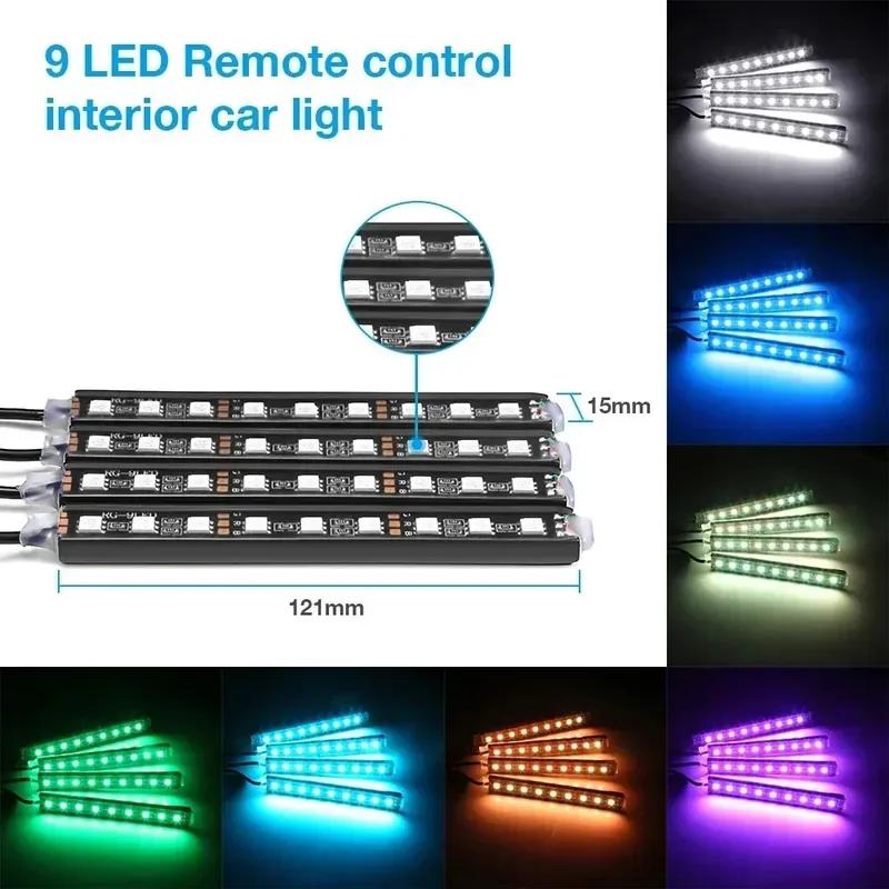 

4PCS Car RGB USB 36 LED Light Strip Interior Atmosphere Neon Lamp Remote Control Car Inside Atmosphere Lamp Foot Lamp Decor Car
