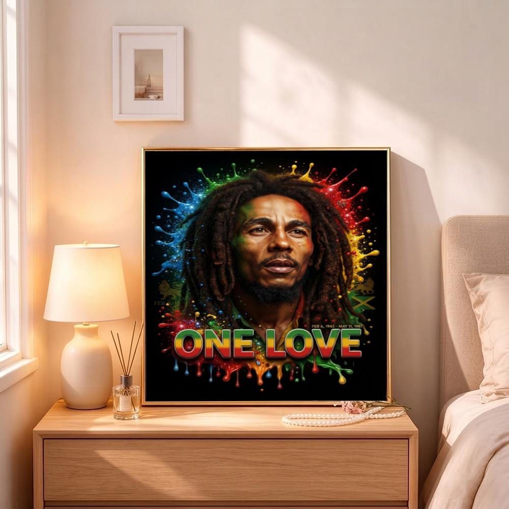 Bob Marley One Love Reggae Music 5D Diy Diamond Painting Round Diamond Diy Frameless Holiday Artwork Suitable For Home Office Wall Decoration