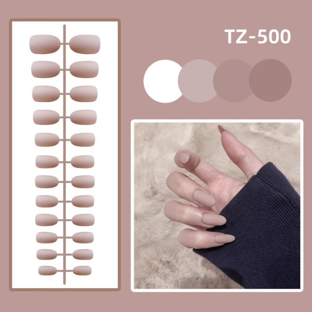 Wearable Short Round Head False Nails Detachable Press-on Nails New Solid Color Fake Nails  Women