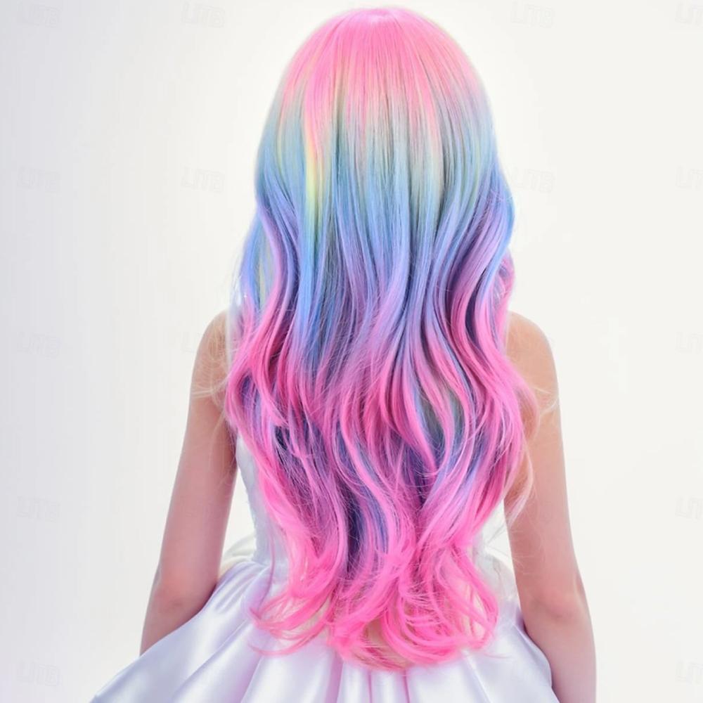 HAIRJOY Syntetické vlasy Barevné paruky Dlouhá kudrnatá vlnitá paruka pro dívky děti Duha Paruka Barevná Cosplay Párty Karneval Halloween