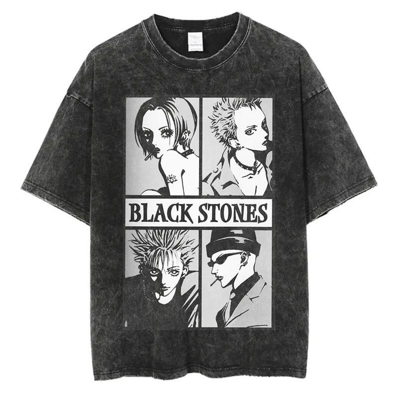 Japanese Anime Nana Osaki Print Vintage Washed Tshirt Harajuku Streetwear Graphic T-Shirt Summer Short SleeveTshirt