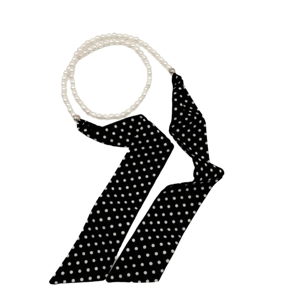 Silk Polka Dot Scarf Necklace Faux Pearl Ribbon Neckband Trendy Choker Daily