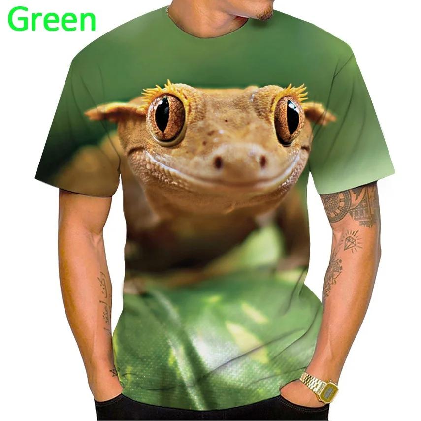 

Летний топ с круглым вырезом и 3D-принтом с узором ящерицы, модные повседневные мужские футболки с коротким рукавом XS