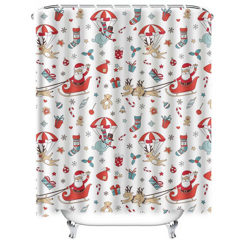 TU Christmas Shower Curtain Cute Santa Claus Pattern Holiday Festive Bathroom Decor Waterproof Fabric Holiday Gift XMAS Themed H