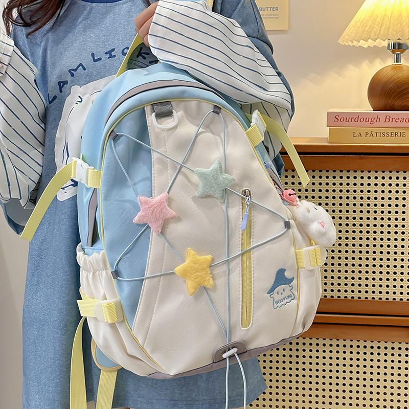 Junior High School Student Schoolbag Color Block Women Large Capacity Backpack