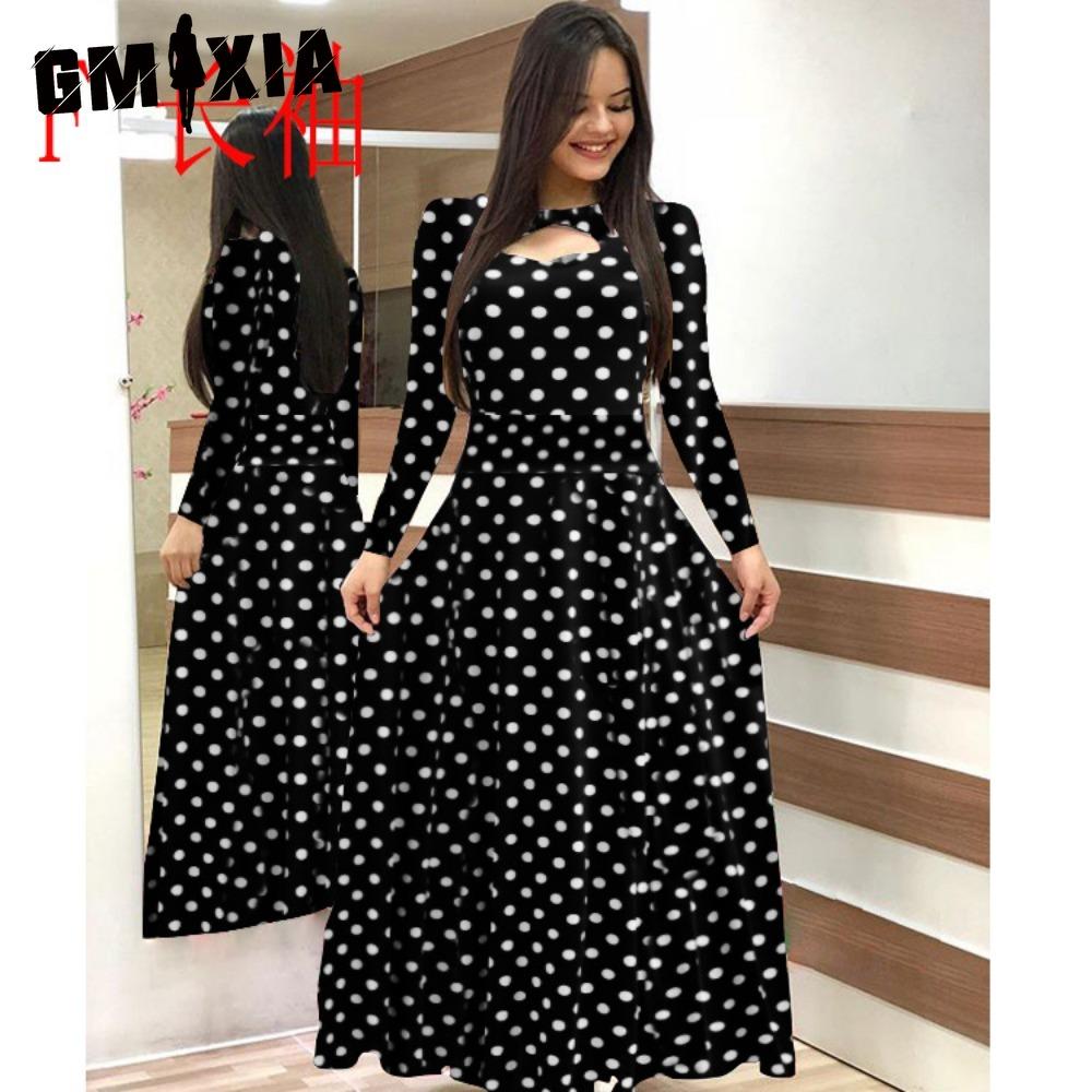 

GMXIA Bohemian Floral Print Long Sleeve Dress Women Spring Autumn Long Dresses Round Collar Big Swing XXXXXL