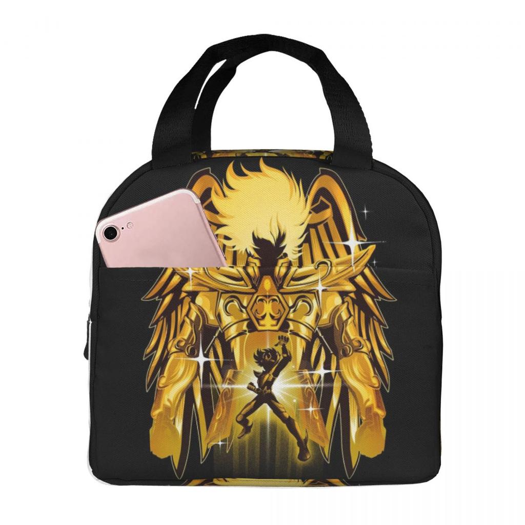 Knights Of The Zodiac Pegasus Gold Insulated Lunch Bag for Women Kids Leakproof Food Boxes Thermal Lunch Box Tote