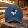 Astronaut Kicking Moon Print Washed Baseball Cap Adjustable Cotton Casual Outdoor Sports Hat