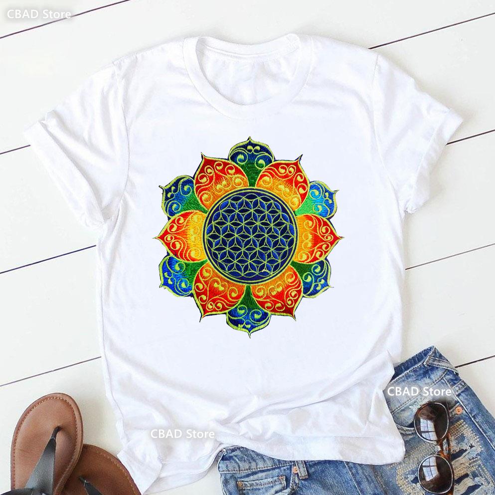 2024 Hot Sale Colorful Mandala Print Tshirt Girls Yoga Succulent Love T Shirt Women Zen Hobo Boho Paix Tshirt Female Streetwear