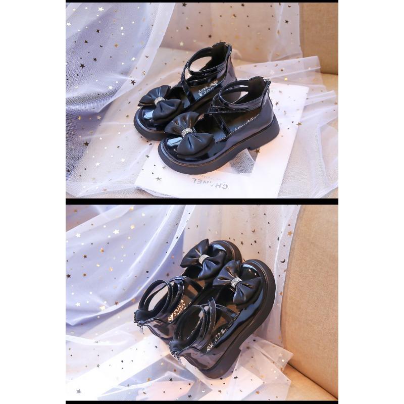 Girls Sweet Bowknot Rhinestone Lolita Princess Kids Leather Single Shoes