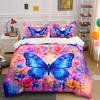 Set Biancheria da Letto con Stampa Farfalla Blu e Ghirlanda Floreale 1 Copripiumino 2 Federe per Adulti e Bambini Regalo di Lusso Misura Matrimoniale