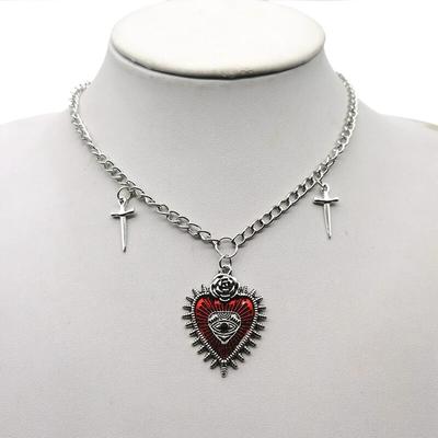 Gothic Hip Hop Y2k Schmuck Pfirsich Herz Blume Kreuz Anhänger Halsketten Vintage Liebe Schwert Auge Dornen Halsband für Frauen mädchen Party
