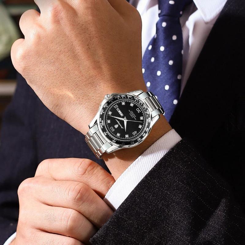 POEDAGAR Fashion Luxury Man Clock Waterproof Luminous Date Week Wristwatch Stainless Steel Quartz Business Watches for Men