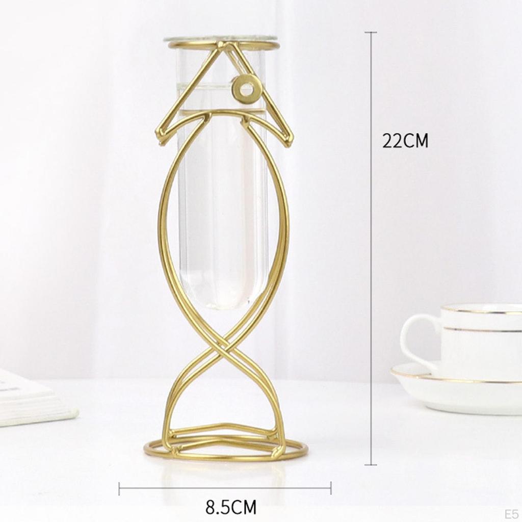 Plants Vase, Iron Dried Flower Vases Holder, Glass Plant Rack Stand for Home Desktop Decoration