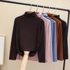 Top ajustado para mujer de cuello semi alto, camiseta gruesa de manga larga para debajo para otoño invierno