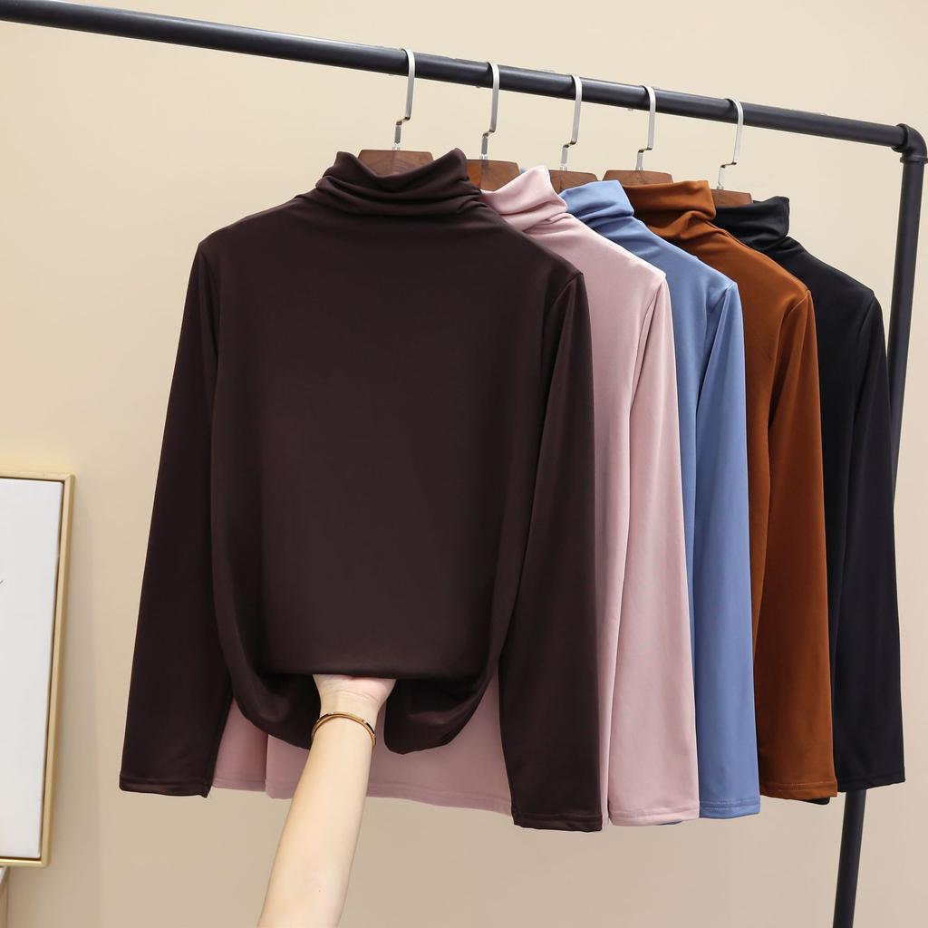 Top ajustado para mujer de cuello semi alto, camiseta gruesa de manga larga para debajo para otoño invierno