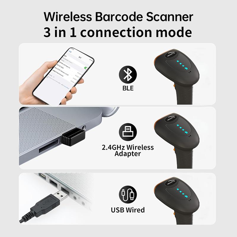 Escaner De Codigo De Barras Wireless 2D Barcode Scanner Blue Tooth USB 2.4G QR Code Reader Handheld Barcode Scanner