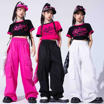 Girls' Hip Hop Jazz Dance Costume Set - Crop Top & Trendy Pants for Children's Fashion Show Performance