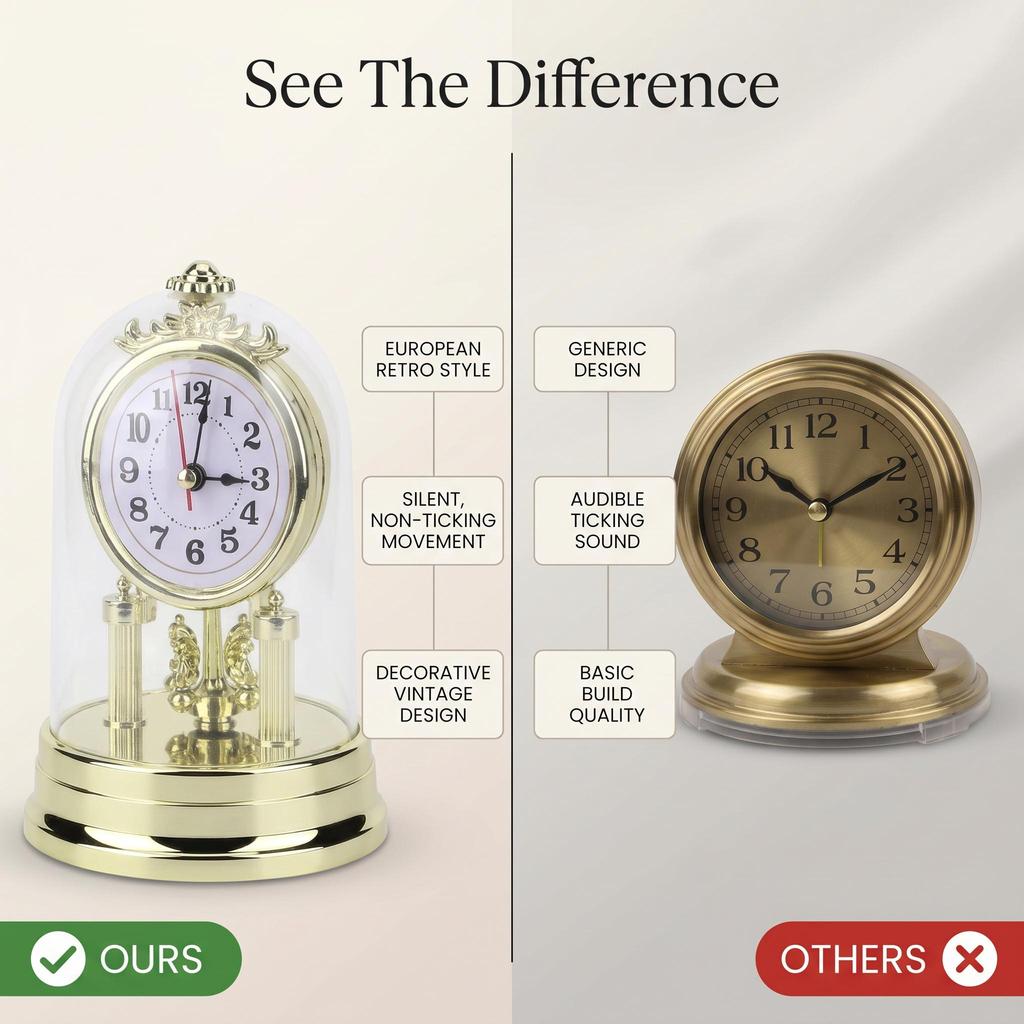 European Retro Silent Table Clock Antique Style Desk Clock Home Living Room Decor Non Ticking Decorative Timepiece