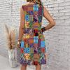 Plus Size V Neck Sleeveless Dress Chinese Ink Lotus Print For Garden Sightseeing Trip