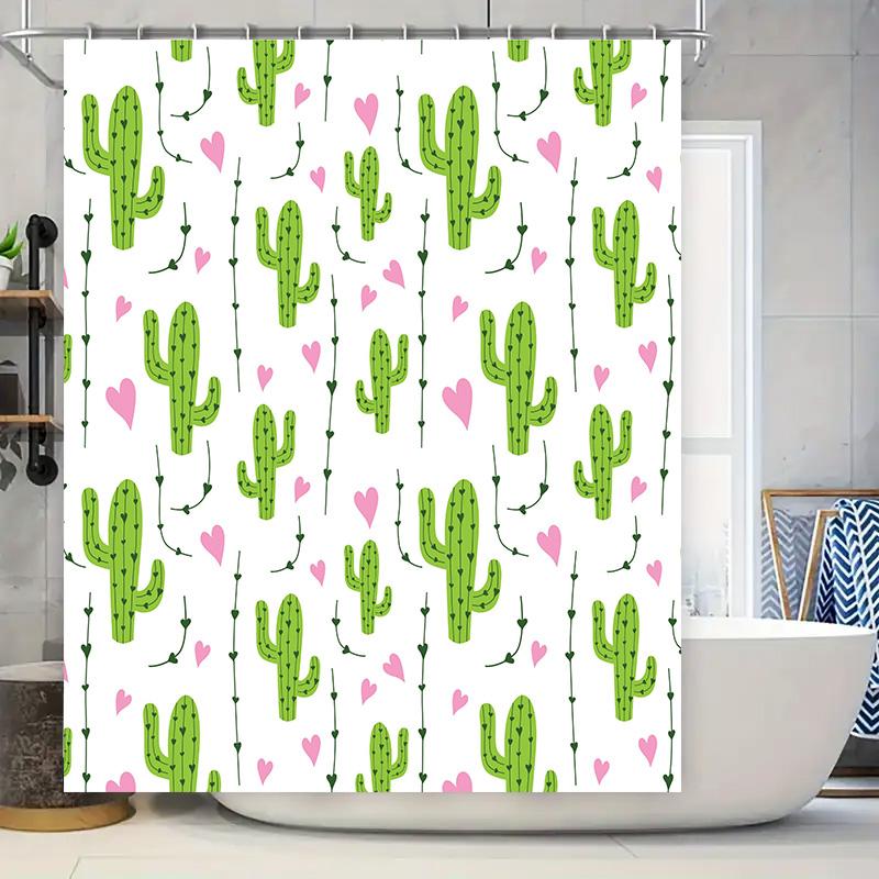 

Green Cactus Shower Curtain Pink Hearts Home Decor Bathroom Liner For Kids Room Waterproof Fabric Print Easy Installation (White W60H190(CM)-1 Pcs