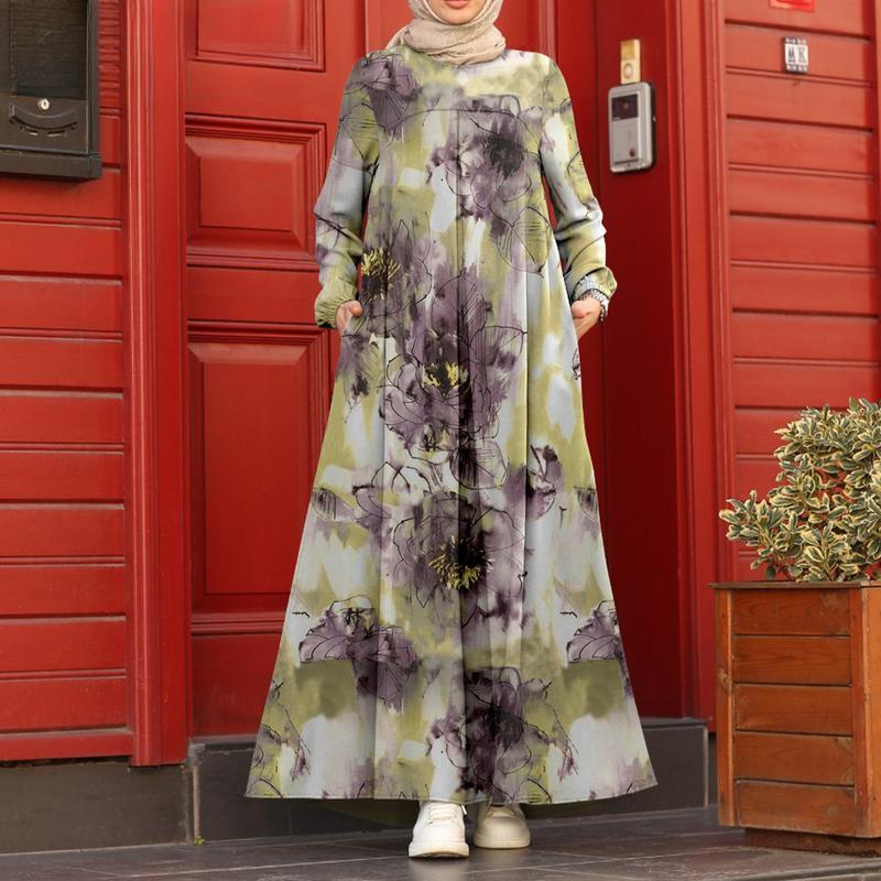 Muslim party long skirt, Muslim women's robe, casual and loose, light and breathable, soft and comfortable, suitable for fashion and tradition,