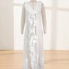 Women Bohemian Long Dress Summer Ruffle Deep V Neck Sleeveless Swing Dress Solid Color Loose Casual Beach Vacation Maxi Dress
