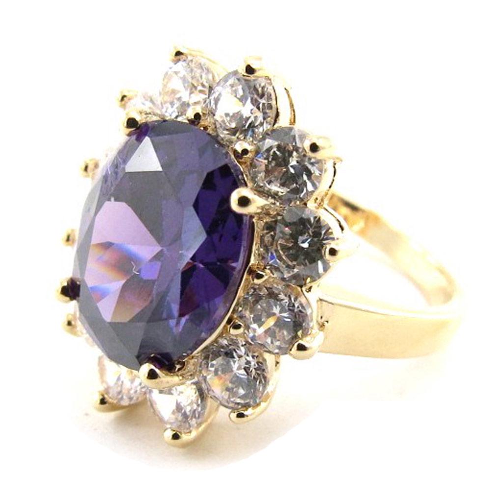 Gold Plated Ring 'Victorina' Amethyst White Gold - 20x18 Mm