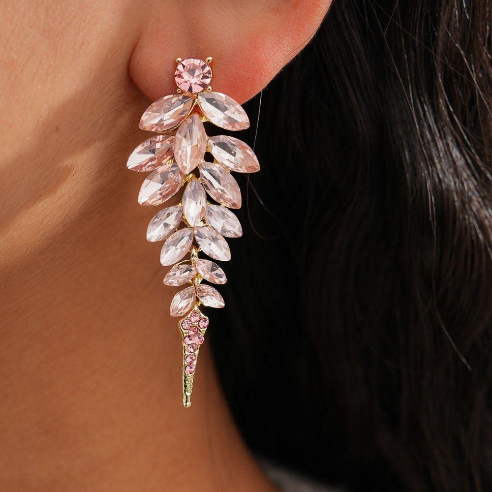 Silver Needle Tassel Earrings Full Drill Crystal Earrings Exaggerated Dangle Earrings  Dinner Party