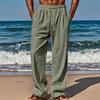 New Cotton Linen Loose Men's Large Size Loose Solid Colour Leisure Tie Trousers