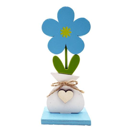 Yousheng 5Pcs/Set Wooden Flower Ornament with Base Boho Farmhouse Rustic 3D Colorful Flower Wood Table Sign Centerpiece Home Office Desktop Decoration