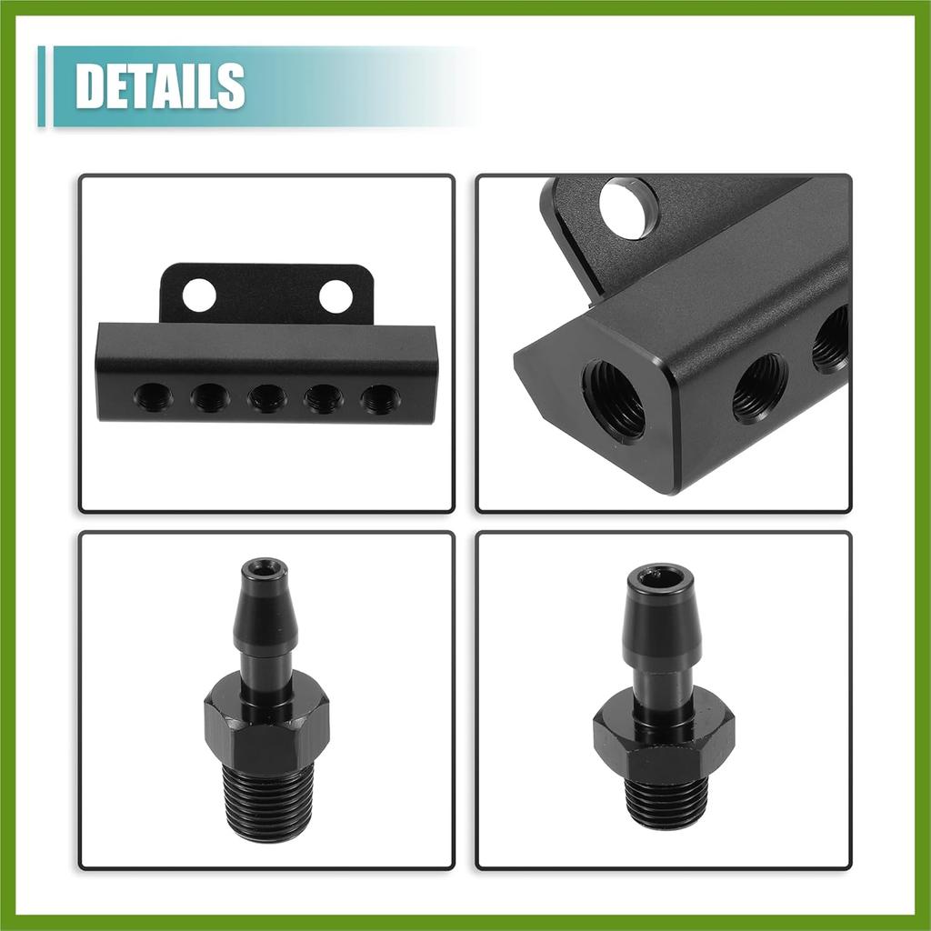 Universal Vacuum Manifold Kit 1/8" Ports 1/2" Interfaces Block Intake Manifold for Car Fuel Gas Wastegate Turbo Boost Replace Parts Vehicle