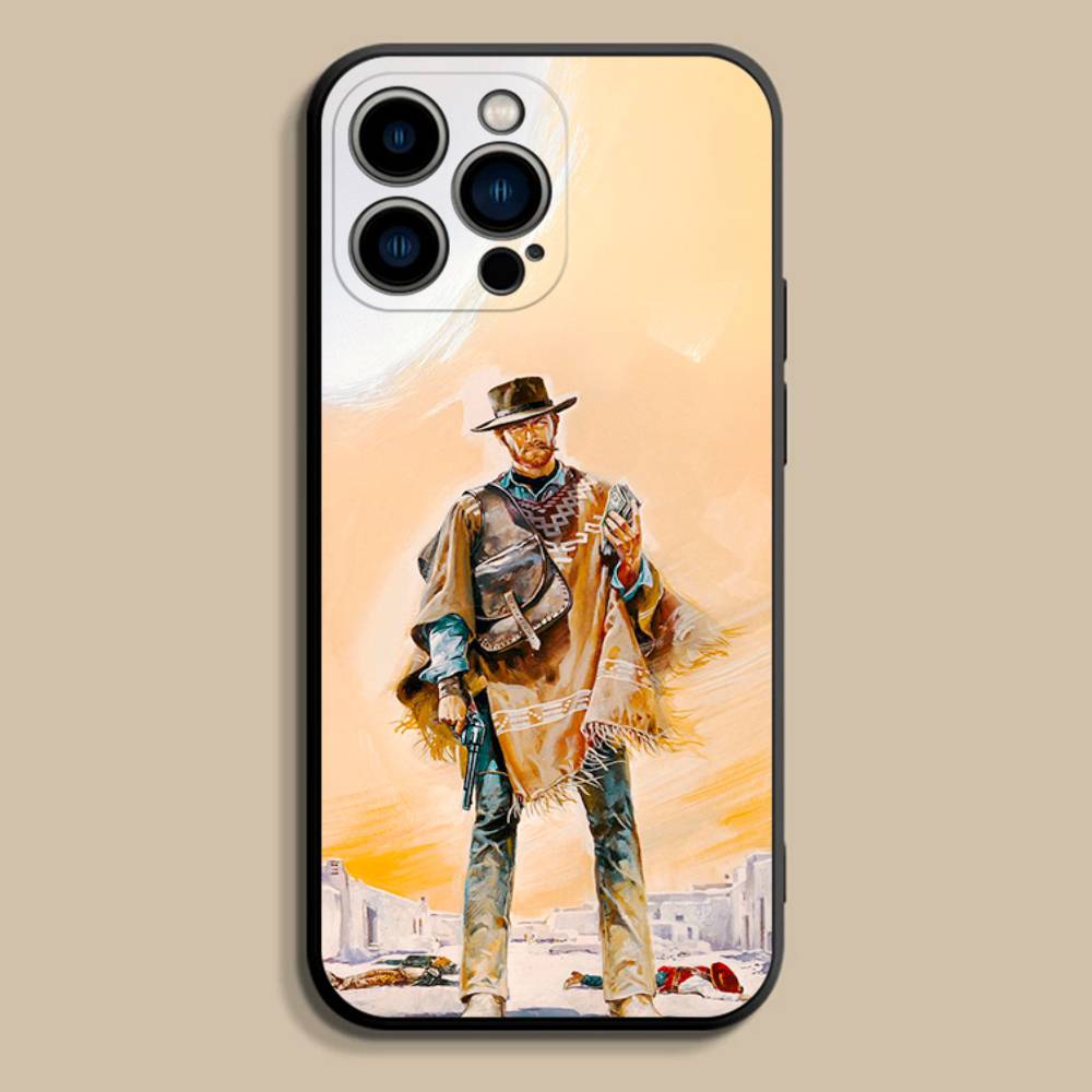 Kovbojský kryt na telefon Clint Eastwood Pro iPhone 17,16,15,14,13,12,Pro,Max,Plus,E,SE4,Air,Mini Černý měkký kryt