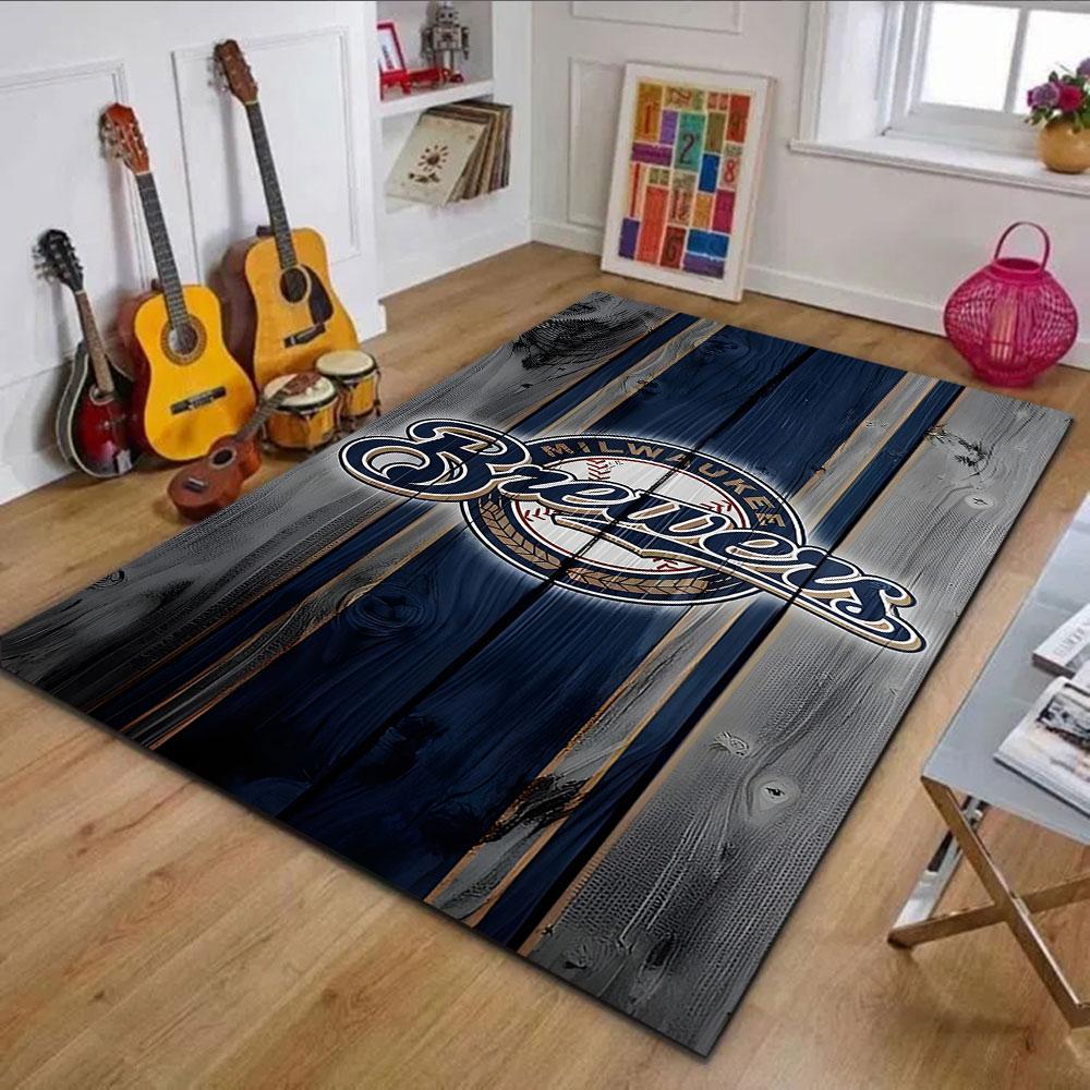 "Milwaukee Brewers Logo On Wood Texture" Patterned Carpet, Non Slip Mat Suitable for Living Room and Bedroom Sofas