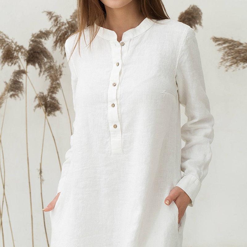 Luxusní dámský kaftan Bavlna Dlouhý rukáv Jednobarevný Ležérní Oversized Maxi košilové šaty