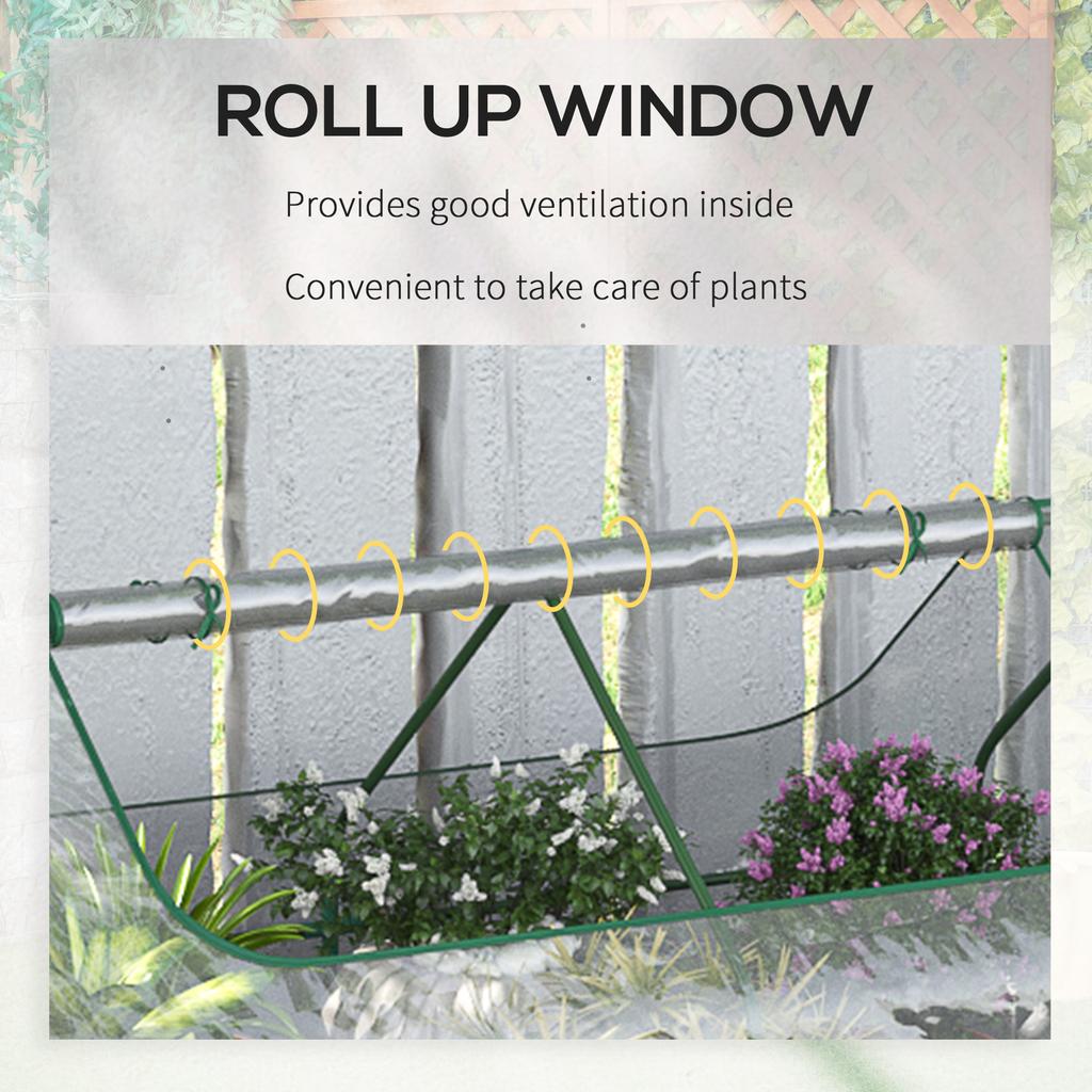 Raised Garden Bed with Greenhouse, Steel Planter Box with Plastic Cover, Roll Up Window, Dual Use for Flowers, Vegetables, Fruits and Herbs