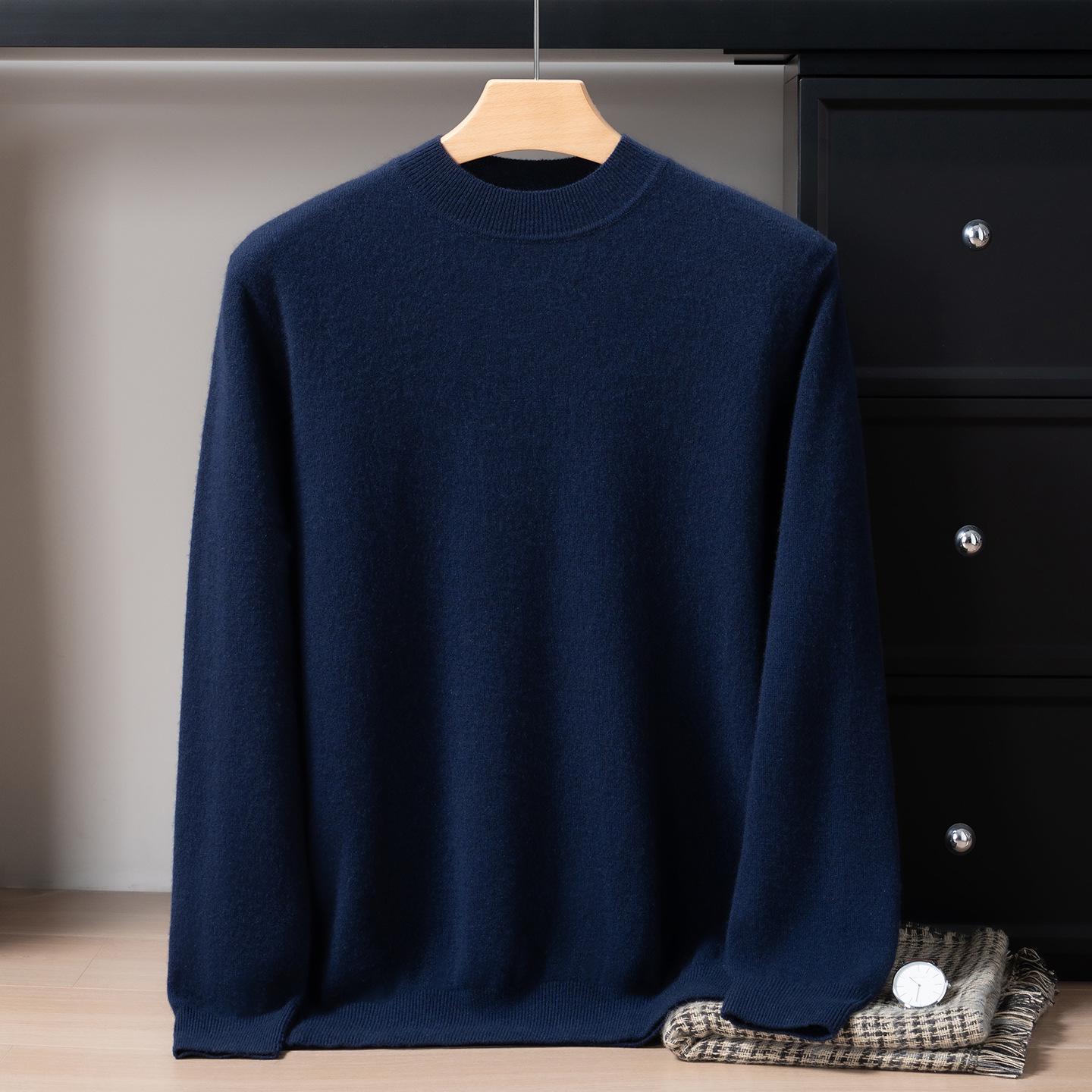 

Men s Pure Cashmere Sweater, Half-High Neck, Business Casual Pullover, Warm Autumn/Winter Knit Base Layer L