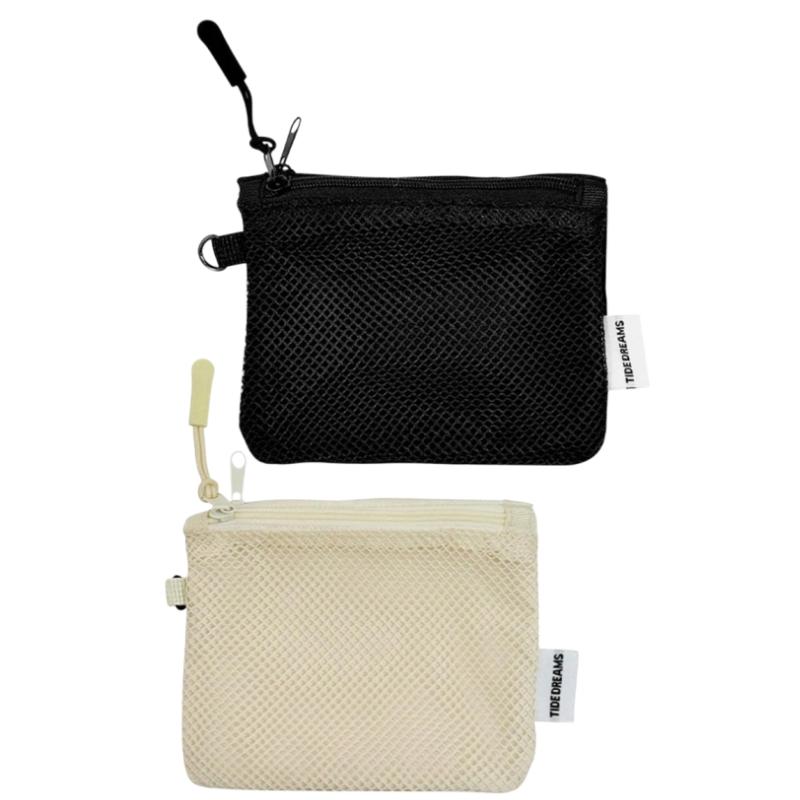 Mesh Travel Makeup Bag for Women Portable Mini Cosmetic Pouch Double Layer Zipper Multi-purpose Coin Purse Credit Card Holder