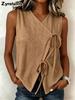 Women's Bow Tie Rouch Detail Summer V-Neck Sleeveless Top Fashion Backless Tank