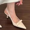 2025 New Modern Office Shoes Women Summer Black Wedding Slingback Pointed Toe Butterfly Decoration Female High Heeled Sandals